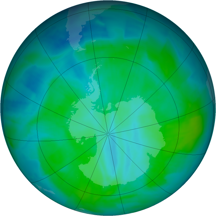 Antarctic ozone map for 05 January 2012